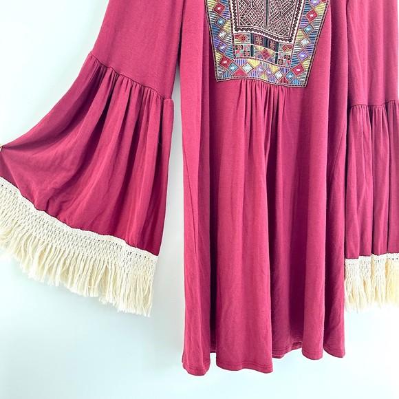 Bellamie Embroidered Dress with Fringe Belle Sleeved Size Medium - Picture 3 of 9